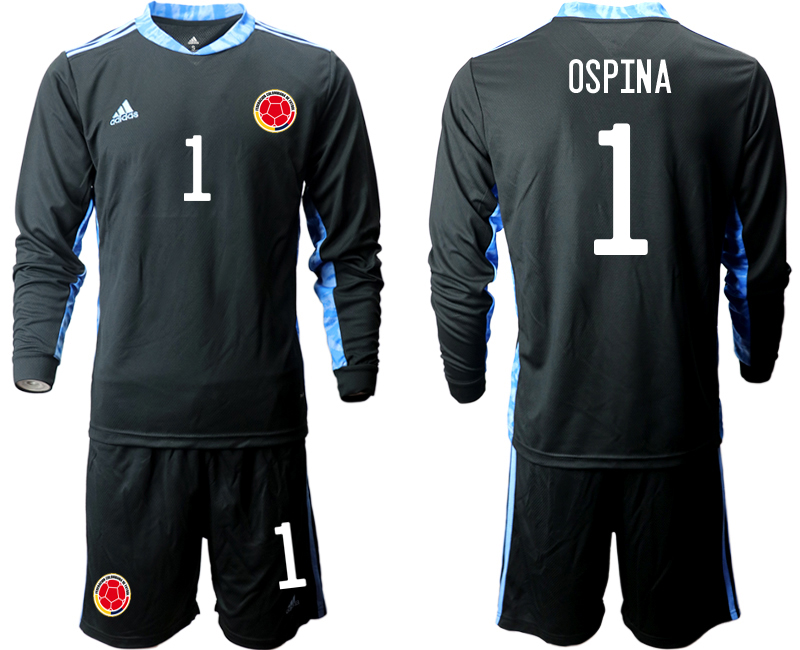 Men 2020-2021 Season National team Colombia goalkeeper Long sleeve black #1 Soccer Jersey1